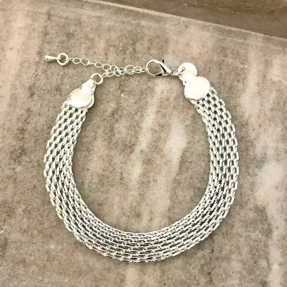 925 Sterling Silver Mesh Bracelet Wide Chunky Thick Bracelet Large Bracelet - Picture 3 of 7